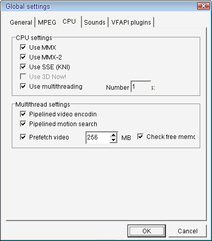 установки опций CPU в прграмме TMPGEnc (с поддержкой SMP)