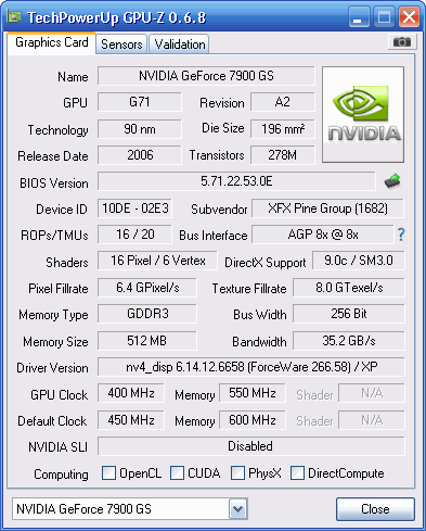 GPU-Z GeForce 7900 GS AGP @6800Ultra