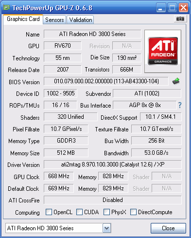 GPU-Z Radeon HD3850 GS AGP